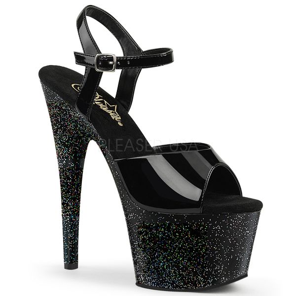 Schwarze Lack Sandalette mit Glitter auf dem schwarzen Plateau ADORE-709MG